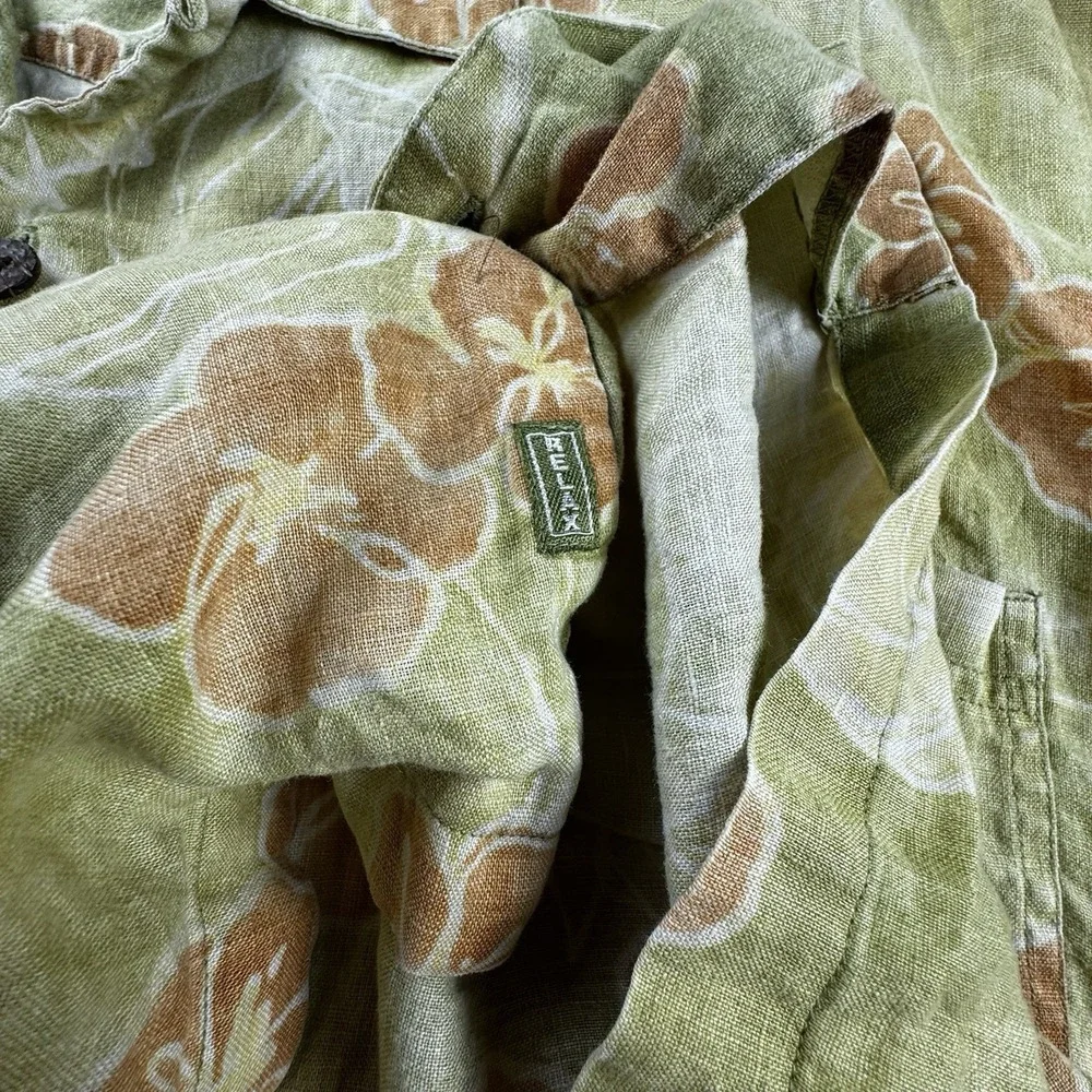 Vintage‎ Tommy Bahama Linen Shirt Men XXL Green Beach Floral Hawaiian Tropical